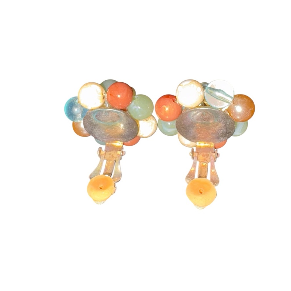 Vintage Cluster Bead Clip-On Earrings – Multicolor Retro Statement Jewelry J11 - Picture 4 of 4